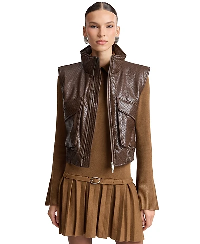 Avec Les Filles Women's Cropped Sleeveless Mock Neck Puffer Vest