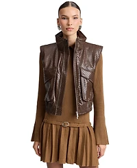 Avec Les Filles Women's Cropped Sleeveless Mock Neck Puffer Vest