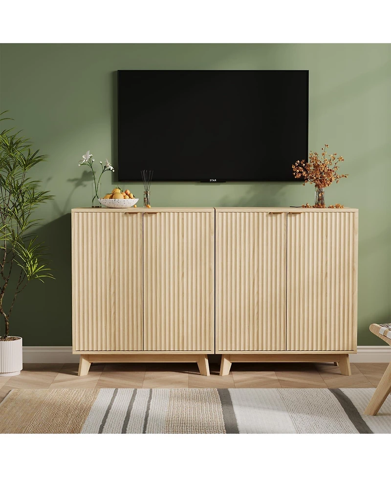homfan Set of 2 Sideboard with Storage, Modern Fluted Credenza Doors and Adjustable Shelves, 31.5" Wood Console Living Room, Dining Room, Entryway