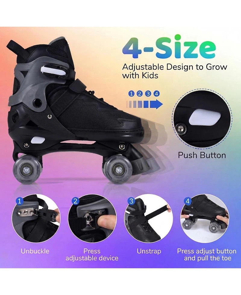 Sugift Kids Adjustable Quad Roller Skates for Girls Boys Teens 4 Sizes with Light-up Wheels