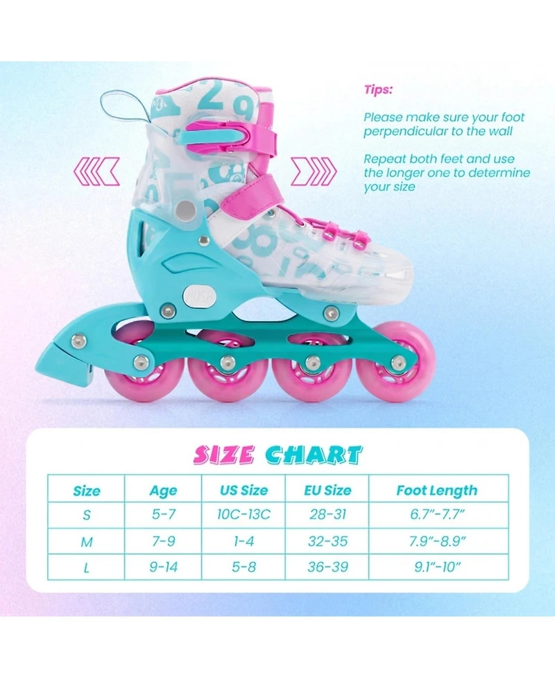 Sugift Kids Inline Skates with Light Up Wheels for Beginners Ages 9-14 Expandable Fit