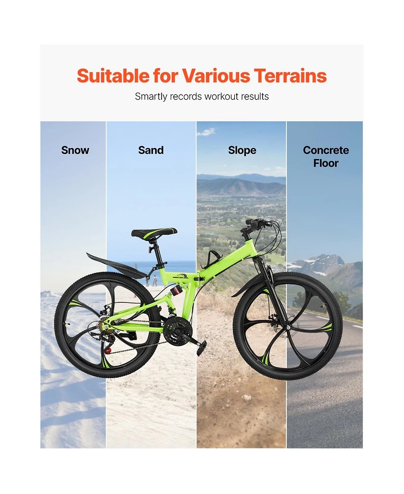 Hongge 26 in Full Suspension Folding Mountain Bike 21-Speed