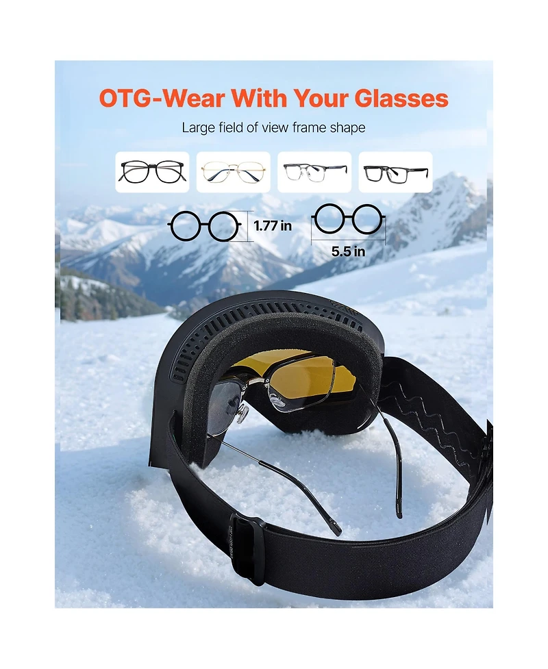Hongge Frameless Magnetic Cylindrical Lens Ski Goggles Otg Fit