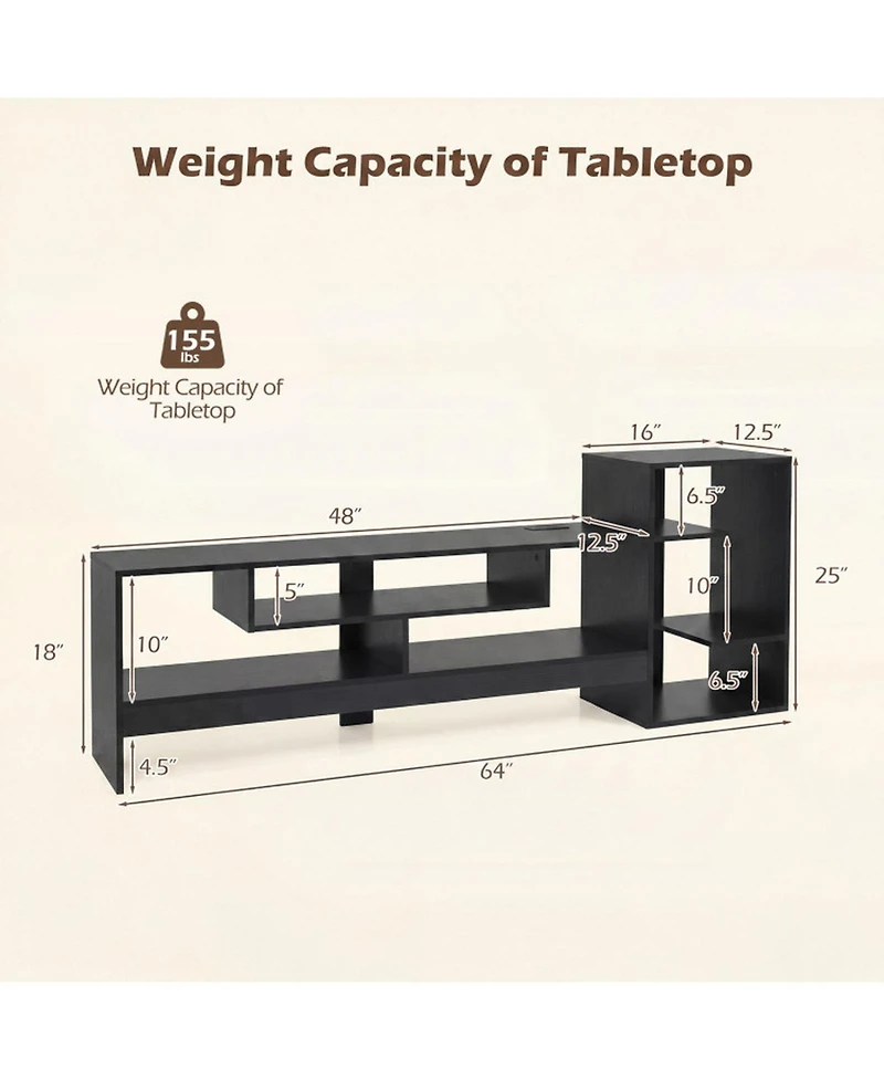 Sugift Cube Tv Stand for 55 in Tv with Power Outlets and Open Storage Shelves