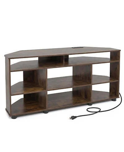 Sugift Corner Tv Stand for TVs up to 55 in with Charging Station and Space-Saving Design
