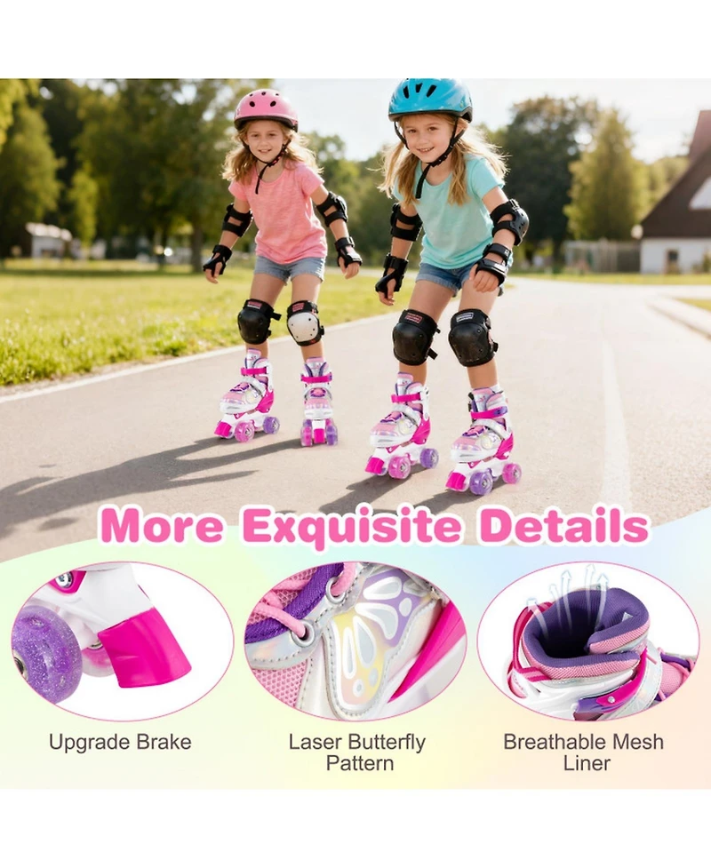 Sugift Kids Adjustable Quad Roller Skates 4 Sizes with Light-up Wheels