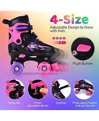 Sugift Kids Adjustable Quad Roller Skates 4 Sizes with Light-up Wheels for Girls Boys