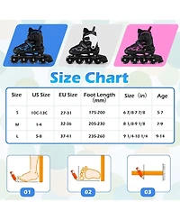 Sugift 4 Sizes Adjustable Roller Skates with Light-Up Wheels for Youth