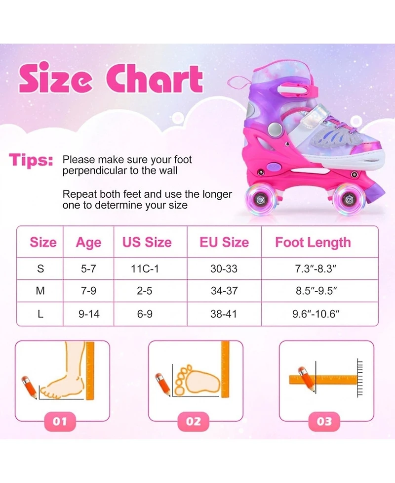 Sugift Kids Roller Skates for Toddlers Ages 7-9 with 4 Light Up Wheels