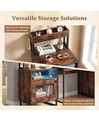 Sugift Led Nightstand with Top Tray Open Compartment and Storage Cabinet