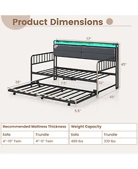 Sugift Twin Size Metal Daybed with Pull-Out Trundle and Upholstered Storage Headboard