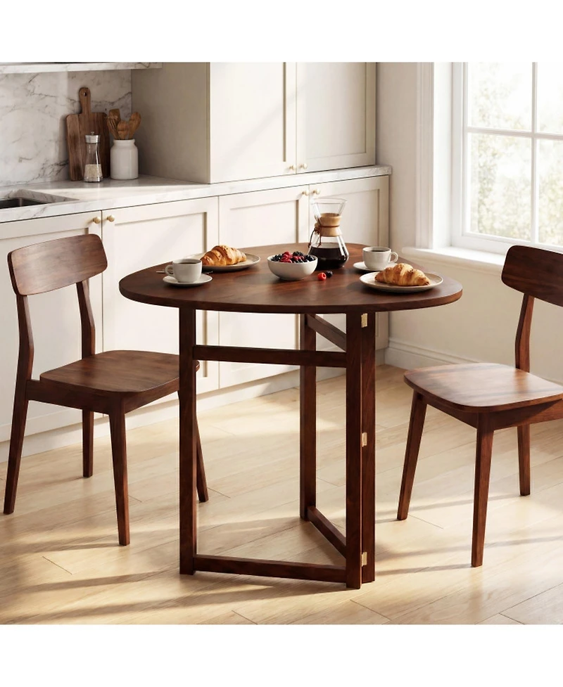 Sugift Foldable Triangular Dining Table for 2 with Solid Rubber Wood Legs