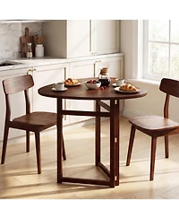 Sugift Foldable Triangular Dining Table for 2 with Solid Rubber Wood Legs
