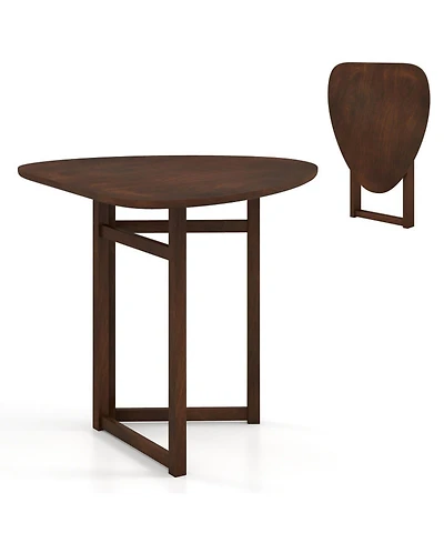 Sugift Foldable Triangular Dining Table for 2 with Solid Rubber Wood Legs