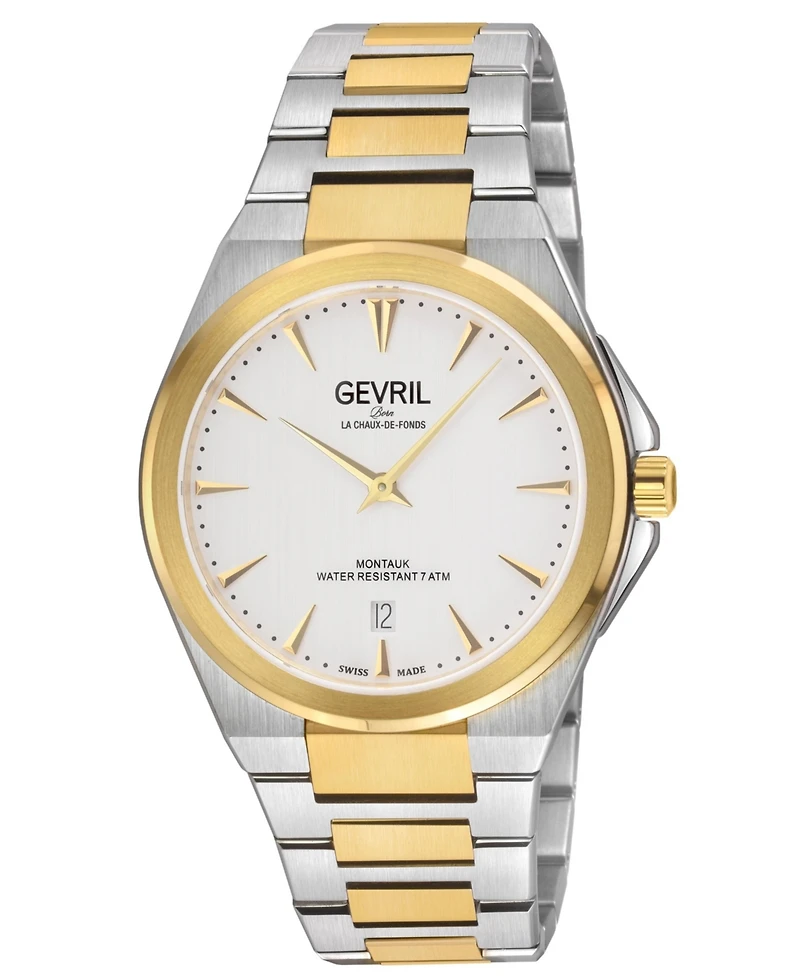 Gevril Men's Swiss Made Montauk Swiss Quartz Two tone Stainless Steel Bracelet Watch