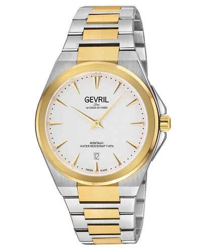 Gevril Men's Swiss Made Montauk Swiss Quartz Two tone Stainless Steel Bracelet Watch