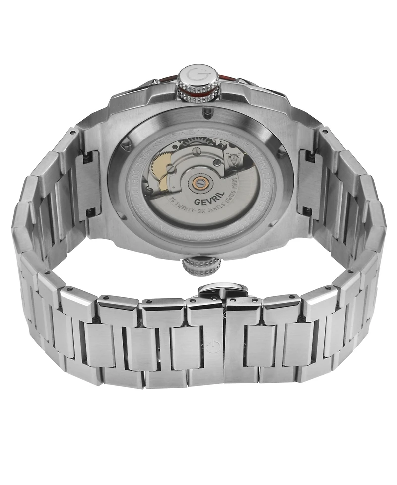 Gevril Men's Swiss Made Fortuna Swiss Automatic Silver Stainless Steel Bracelet Watch