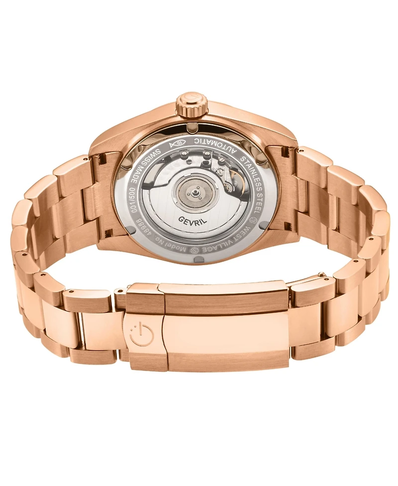 Gevril Men's Swiss Made West Village Swiss Automatic Ip Rose Stainless Steel Bracelet Watch