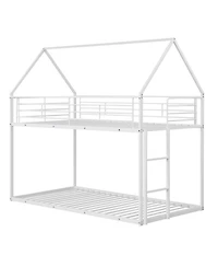 Sugift Twin over Twin House-Shaped Metal Bunk Bed with Roof and Ladder