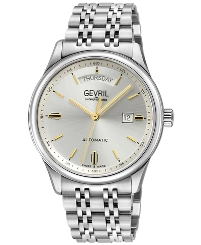 Gevril Men's Swiss Made Excelsior Swiss Automatic Silver Stainless Steel Bracelet Watch