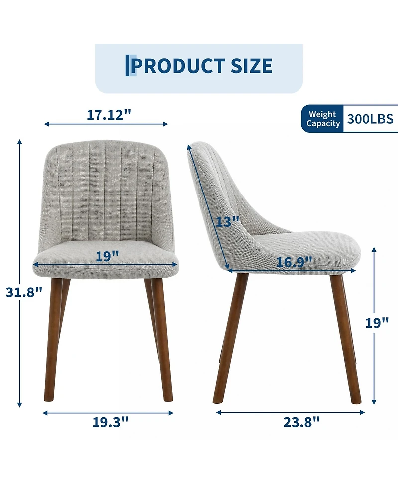 Gaomon Set of 2 Mid Century Modern Fabric Dining Chairs, High Back Upholstered Side Accent Chairs with Wood Legs for Kitchen Living Room Bedroom