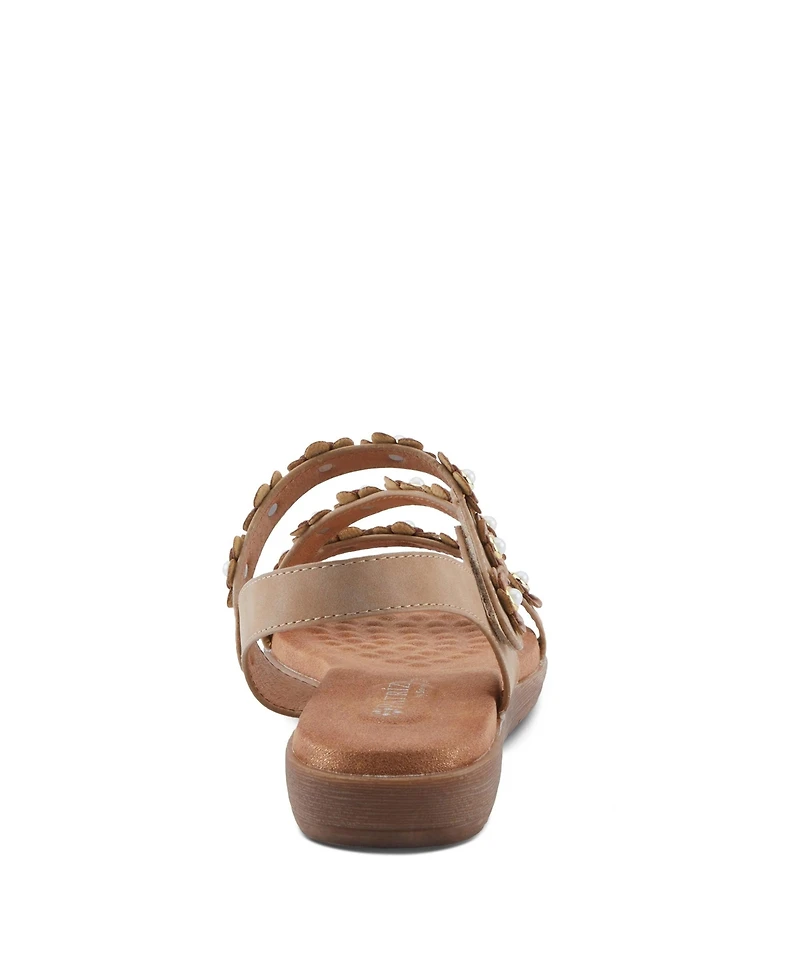 Patrizia Women's Floral Pearl Accent Comfort Sandals