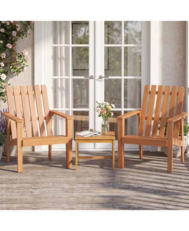 Sugift Square Acacia Wood Patio Side Table Set of 2 with Slatted Tabletop