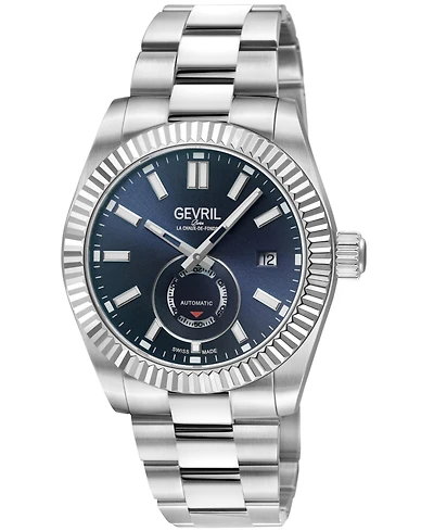 Gevril Men's Swiss Made West Village Swiss Automatic Silver Stainless Steel Bracelet Watch