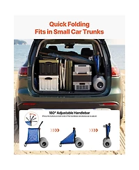 Mountaintop Beach Wagon Cart, 165lb Foldable Utility Wagon with 12" Balloon Sand Wheels, Adjustable Handle & Storage Bag for Camping & Fishing