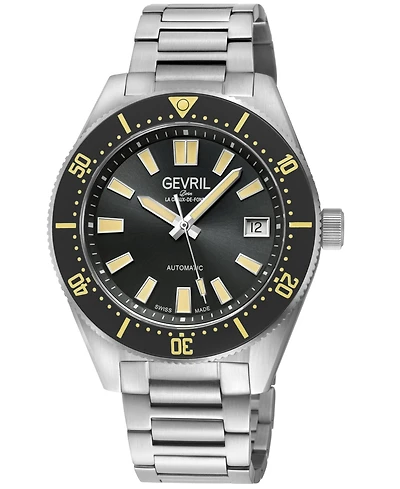 Gevril Men's Swiss Made Mariner Row Swiss Automatic Silver Stainless Steel Bracelet Watch