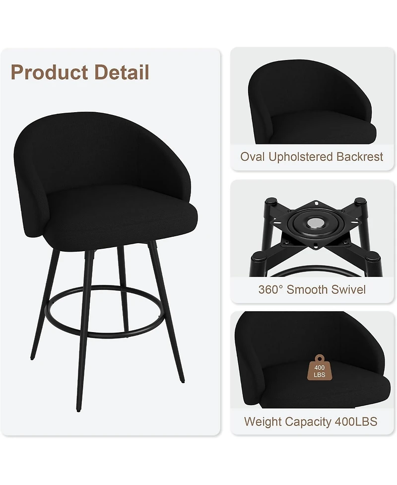 Gaomon 360degree(s) Swivel Bar Stools Set of 4 with Backs - Upholstered Polyester Knit, Counter Height Dining Chairs