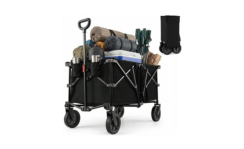 Mountaintop Black 400 lbs Heavy-Duty Collapsible Wagon Cart with All-Terrain Wheels, 180L Capacity Folding Utility Cart for Camping Shopping