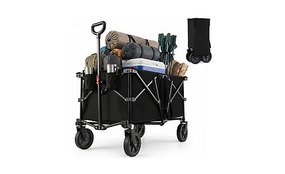 Mountaintop Black 400 lbs Heavy-Duty Collapsible Wagon Cart with All-Terrain Wheels, 180L Capacity Folding Utility Cart for Camping Shopping