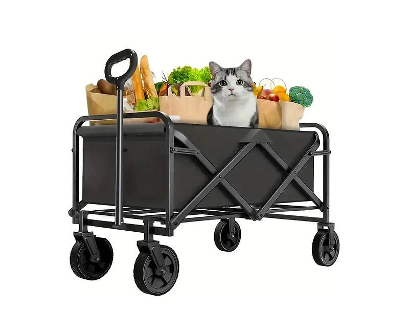 Mountaintop Foldable Utility Wagon Cart, 220lb Capacity, All-Terrain Wheels & Side Pockets for Beach, Garden & Camping.