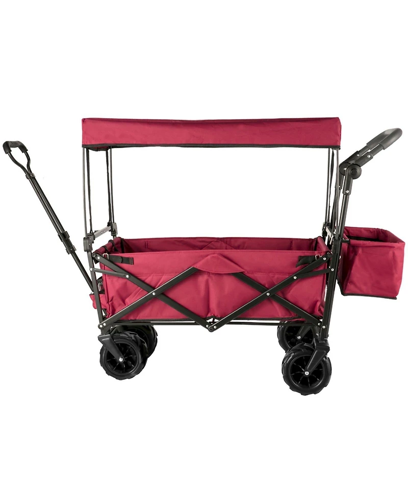 Mountaintop Extra Large Collapsible Garden Cart with Canopy, Rear Storage, Red Foldable Wagon for Garden, Camping, Grocery, Shopping