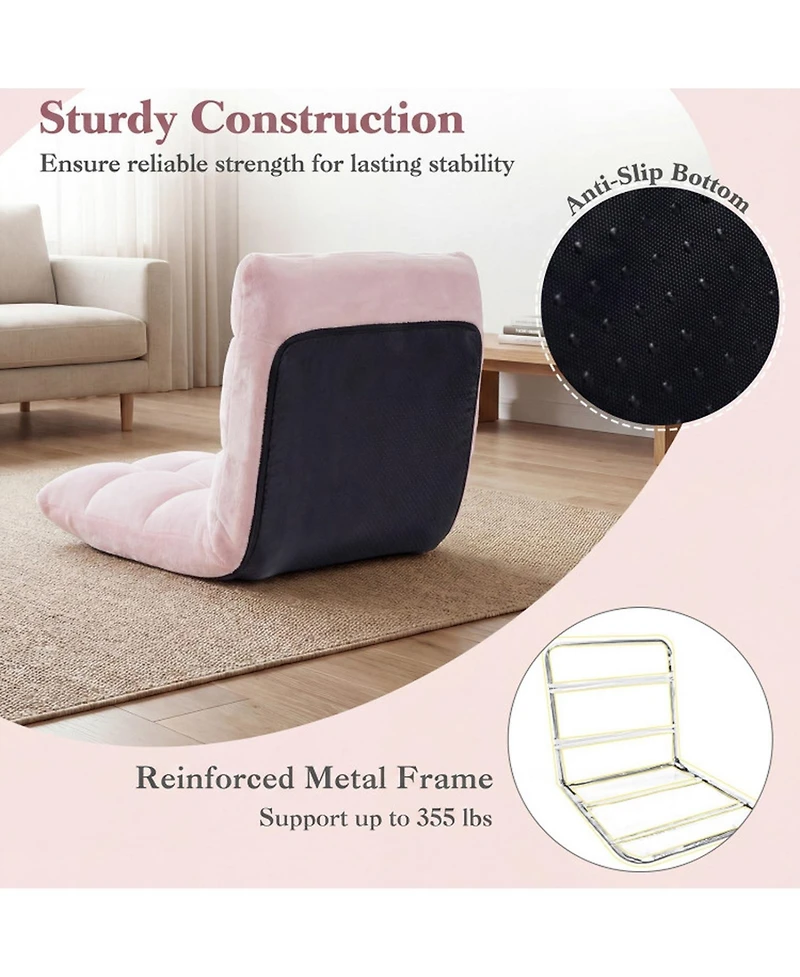 Sugift 14-Position Adjustable Folding Floor Chair with Padded Flannel Cushion