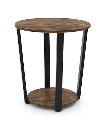 Sugift 2-Tier Round End Table with Removable Bottom Tray and Metal Frame