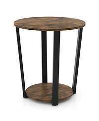Sugift 2-Tier Round End Table with Removable Bottom Tray and Metal Frame