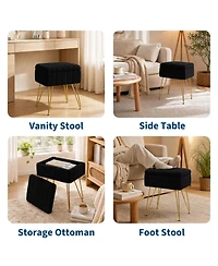 homfan Vanity Stool with Storage – 15.7" Faux Fur Ottoman Metal Legs and Anti-Slip Feet, Soft Padded Seat Foot Rest for Makeup Bedroom
