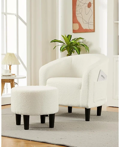 homfan Boucle Barrel Accent Chair with Ottoman