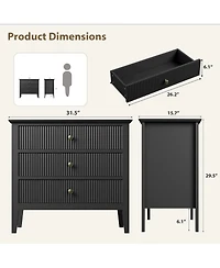 homfan Modern 3-Drawer Storage Chests, Grooved Panel Cabinets with Metallic Pull Handles, Freestanding Storage Furnishings for Bedroom, Living Room