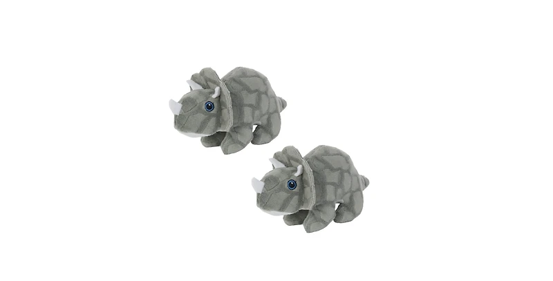 Mighty Jr Dinosaur Triceratops 2 Pack, Durable Plush Squeaky Dog Toy