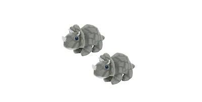 Mighty Jr Dinosaur Triceratops 2 Pack, Durable Plush Squeaky Dog Toy