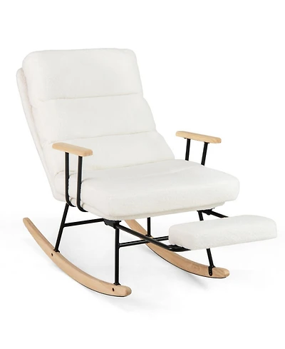 Sugift Nursery Rocking Chair with Adjustable Backrest Retractable Footrest and Teddy Velvet Upholstery