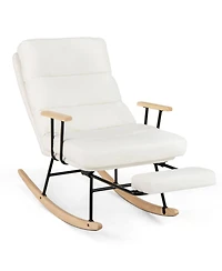 Sugift Nursery Rocking Chair with Adjustable Backrest Retractable Footrest and Teddy Velvet Upholstery