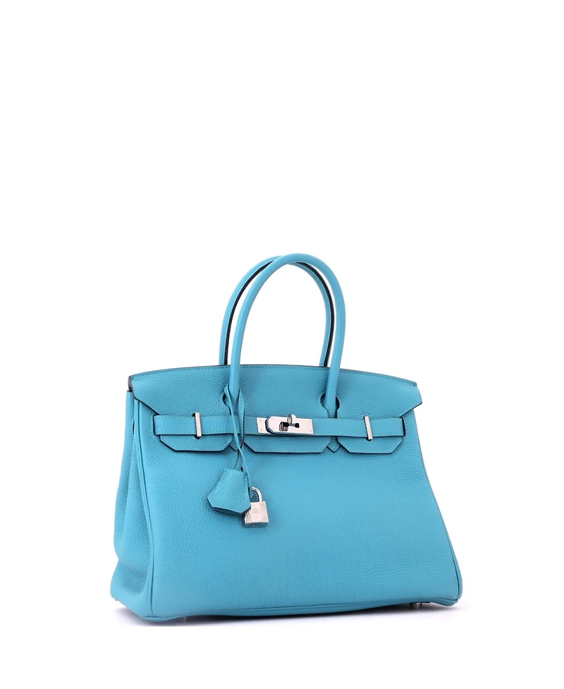 Pre-Owned Hermes Birkin 30 Handbag Blue Togo with Palladium Hardware