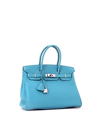 Pre-Owned Hermes Birkin 30 Handbag Blue Togo with Palladium Hardware