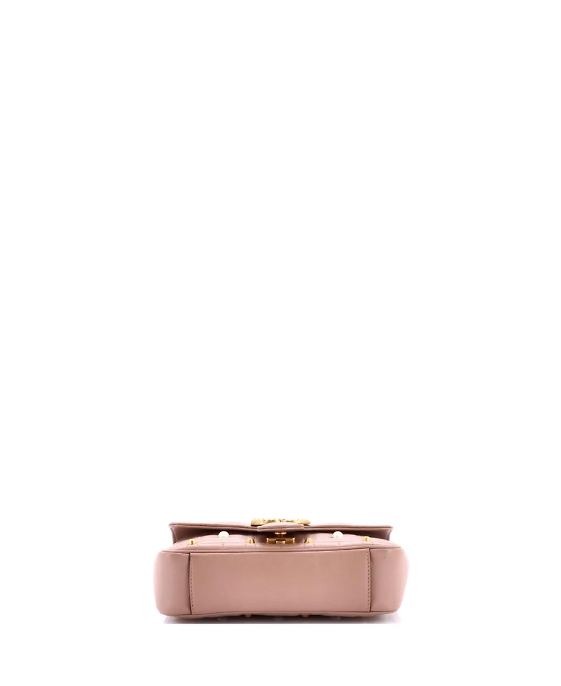 Pre-Owned Gucci Mini Pearly Gg Marmont Flap Bag Embellished Matelasse Leather