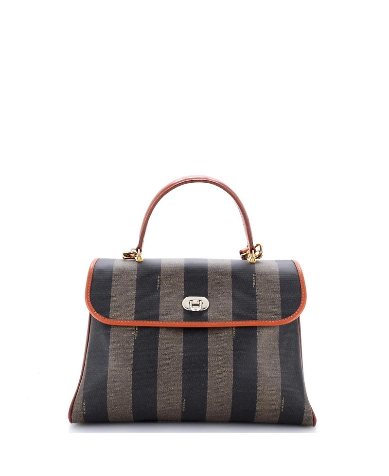Pre-Owned Fendi Medium Convertible Pequin Top Handle Tote Coated Canvas with Leather