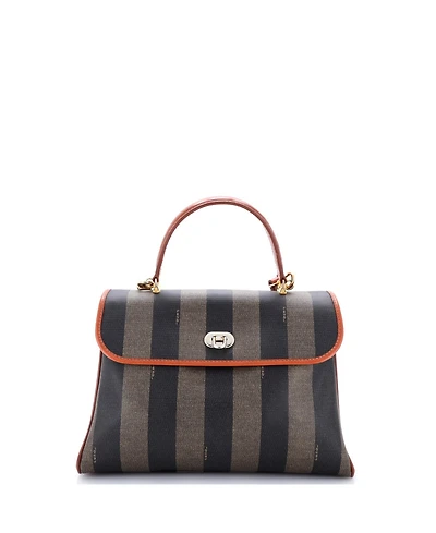 Pre-Owned Fendi Medium Convertible Pequin Top Handle Tote Coated Canvas with Leather